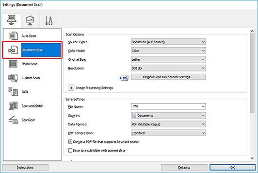 figure: Settings dialog box